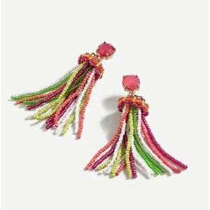 NEW J. Crew Pink/Multicolor Beaded Cap Tassel Drop Earrings Boho
